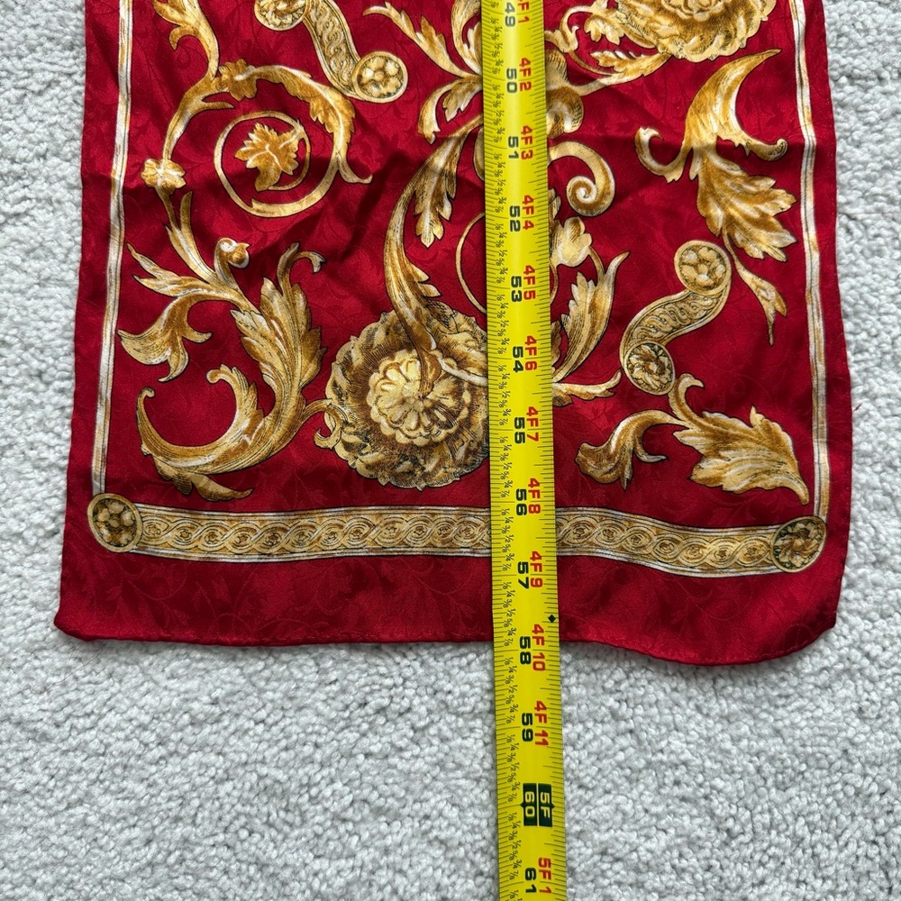 Echo Silk Vibrant Red and Gold Patterned Scarf - Picture 5 of 6
